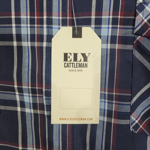 ELY CATTLEMAN Shirt Mens XLT Tall Blue Red Plaid Snap Front Short Sleeve Western - Picture 5 of 10